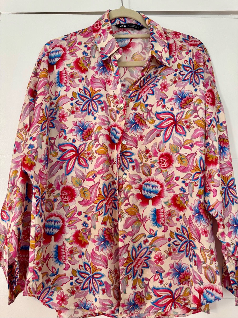 Zara Pink Blue Red Cream Abstract Print Scarf
